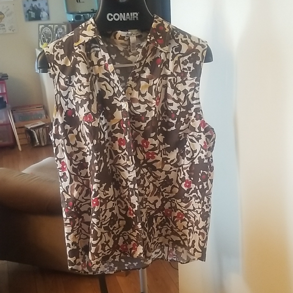 Brown & White Sleeveless Blouse Bass XXL